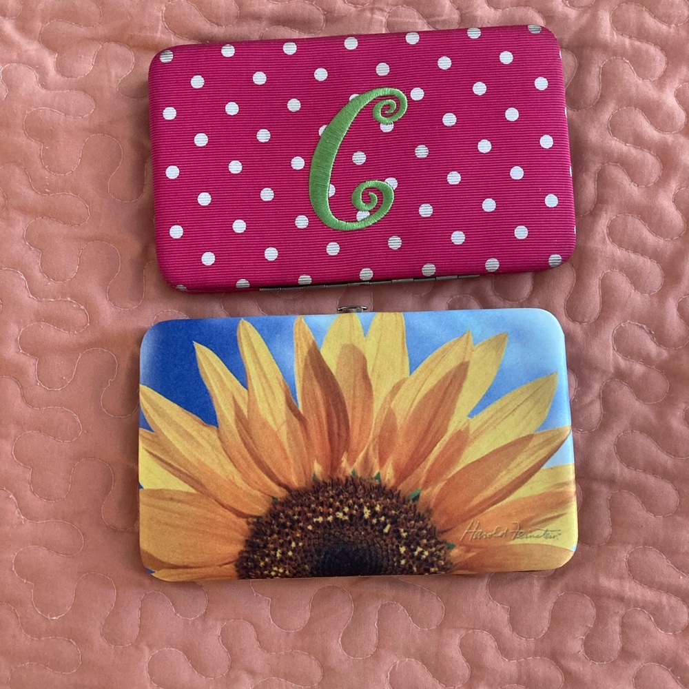 Two wallets for the price of one. Sunflower and pink polkadot with the initial C